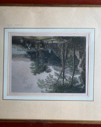 Litografia paesaggio acquerellata a mano