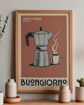 Poster su TELA Buongiorno con Moka e caffè 30X40