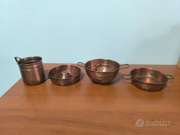Set 4 pezzi in rame vintage da cucina
