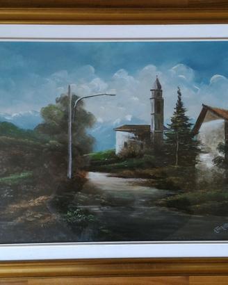 Quadro olio su tela "Chiesa di campagna"