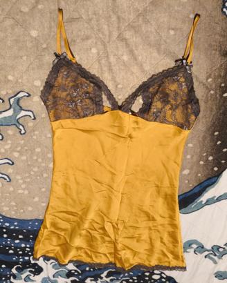 Camicia da Notte Yamamay Gialla con Pizzo Nero