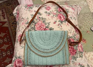 Borsa a tracolla turchese in raffia