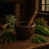 Antico mortaio e pestello fine ‘800 Alpi legno