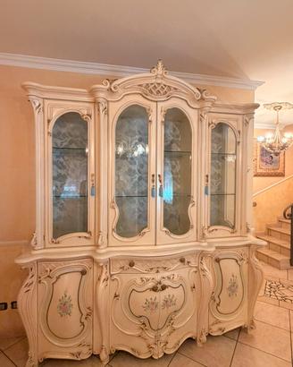 Cristalliera+Credenza Barocca Avorio Oro Fiori