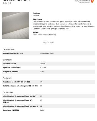 CAMBIO TELO TESSUTO TENDA SOLE CONF.SCREEN SG989