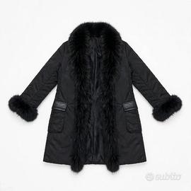 Parka Lungo Nero con Pelliccia VERA Volpe Nera - M
