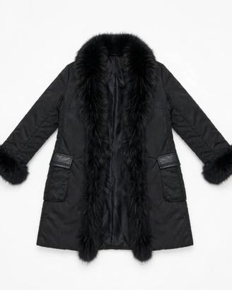 Parka Lungo Nero con Pelliccia VERA Volpe Nera - M