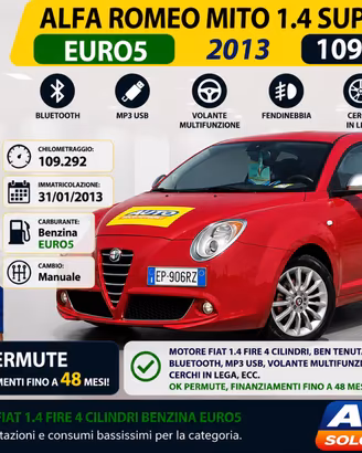 Alfa Romeo MiTo 1.4 SUPER 70CV 109.000KM NEOPATENT