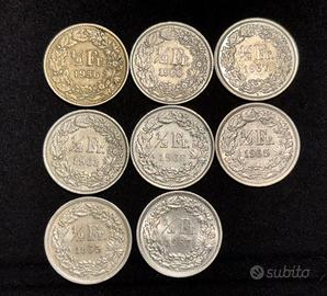 Lotto monete da 1/2 franco argento