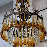 Lampadario antico gocce cristallo ottone 