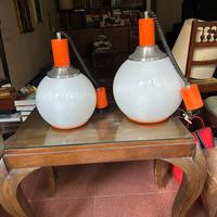 Coppia lampadari anni ‘70 in vetro e mdf