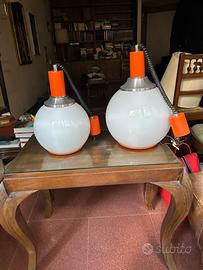 Coppia lampadari anni ‘70 in vetro e mdf