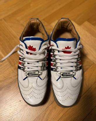 Dsquared2 sneakers scarpe bianca rosso/blu vintage