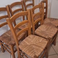 7 sedie in legno con impagliatura