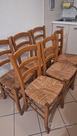 7 sedie in legno con impagliatura