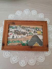 Vecchio quadretto con cartolina in sughero 