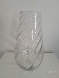 Vaso vintage in vetro trasparente decorato