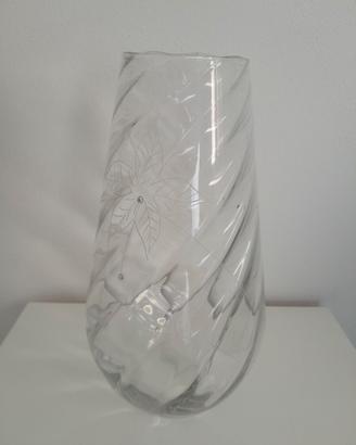 Vaso vintage in vetro trasparente decorato