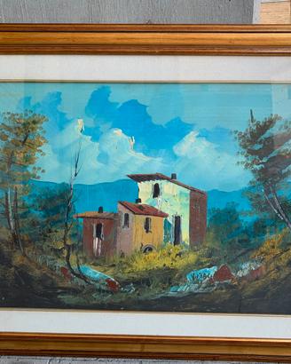 Quadro dipinto a olio paesaggio di campagna