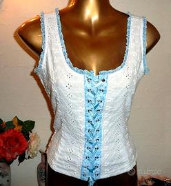 CORSETTO SANGALLO CON LACCI RASO, VOLANT, PERLINE