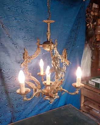lampadario vintage putti angeli bronzo revisionato