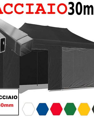 Gazebo 3x6m pieghevole nero acciaio tendone eventi