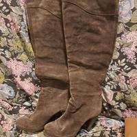 stivali n.37 pelle gambale largo camoscio marrone