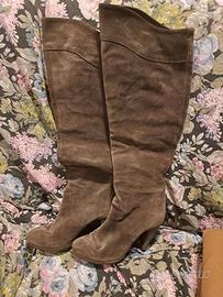 stivali n.37 pelle gambale largo camoscio marrone