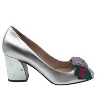 Gucci scarpe decolte mocassini pelle argento 36,5