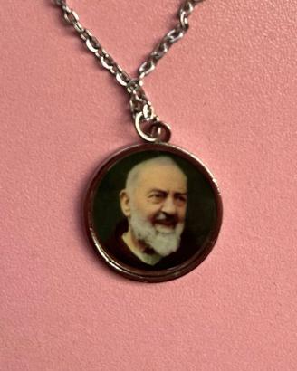 Ciondolo con catenina in acciaio Padre Pio