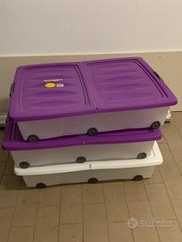 Set 3 contenitori portaoggetti bassi con ruote