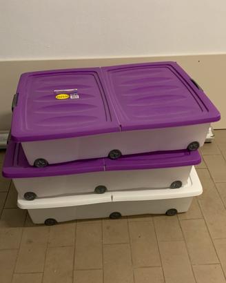 Set 3 contenitori portaoggetti bassi con ruote