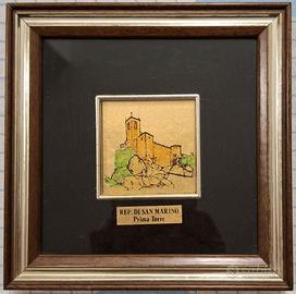 Quadro Prima Torre San Marino Foglia D'oro 23Kt