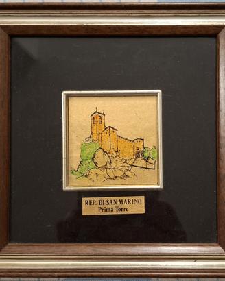 Quadro Prima Torre San Marino Foglia D'oro 23Kt