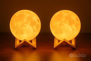 2 Lampada Lunare 3D LED Sferica con Stand Legno