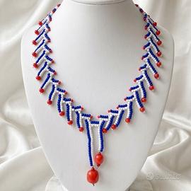 Collana Vintage Boho Etnica Corallo Rosso handmade