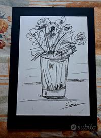 Natura morta, fiori, collage colori, orologio 