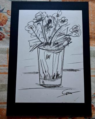Natura morta, fiori, collage colori, orologio 