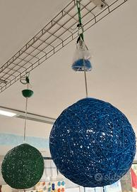 Lampadario sospensione palla corda blu verde E27