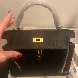 Borsa nera di vera pelle togo 25 cm tipo Kelly