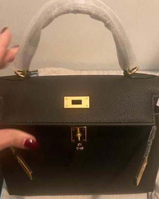 Borsa nera di vera pelle togo 25 cm tipo Kelly