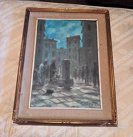 Quadro olio su tela  Scena urbana con figure