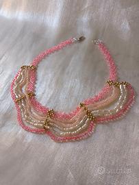 Collana Statement artigianale rosa perle