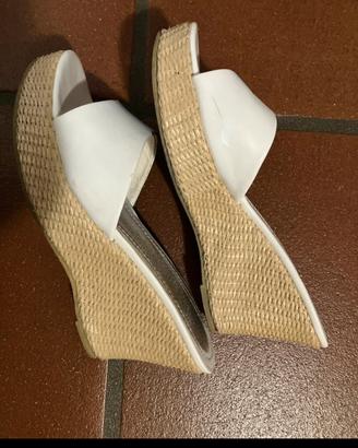 Ciabatte con zeppa estive bianche in corda/paglia