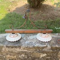 Lampadario in ceramica e legno
