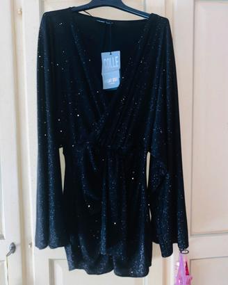 Vestito corto nero glitterato-nuovo con cartellino