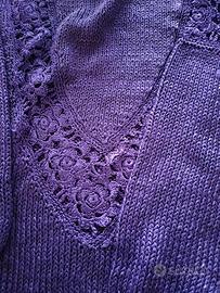 Maglia lavorata a mano cotone e seta viola