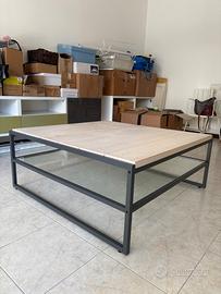 Tavolino basso per soggiorno legno e vetro