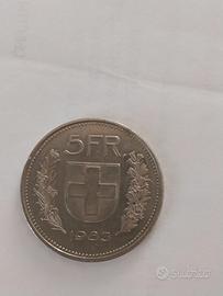 Moneta 5 franchi svizzeri 1983.