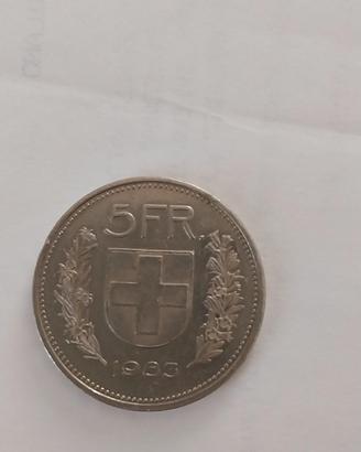 Moneta 5 franchi svizzeri 1983.